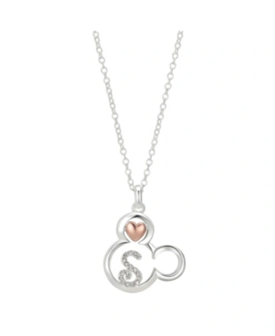 Disney Two-tone Mickey Mouse Initial Pendant Necklace In Fine Silver Plate In Two Tone Letter S