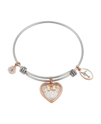 Disney Two-tone Minnie Mouse Shaker Charm Bangle Bracelet In Silver Plate In Rose Gold Two Tone