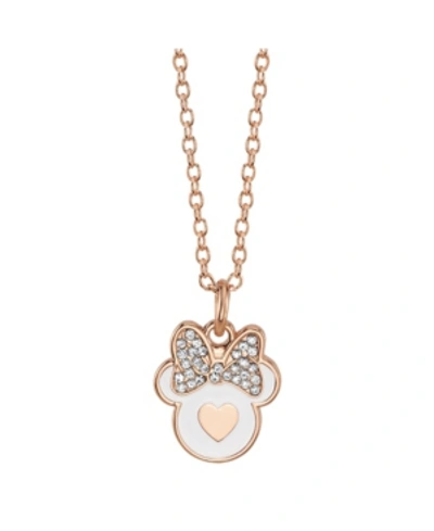 Disney Rose Gold-tone Minnie Mouse Crystal Pendant Necklace In Silver Plate