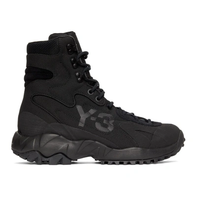 Y-3 Black Notoma Canvas Hiking Boots In Black/black