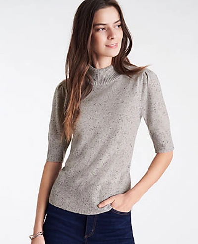 Ann Taylor Cashmere Puff Sleeve Sweater In Grey Multi