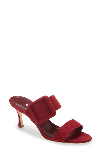 Manolo Blahnik Gable Buckle Slide Sandal In Dark Red