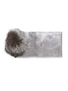 Adrienne Landau Fox Fur Pom-pom Metallic Knit Arm Warmers In Silver
