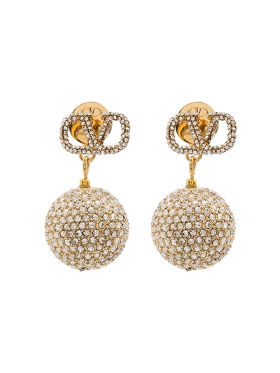 Valentino Garavani Crystal Embellished Ball Drop Earrings In Gold