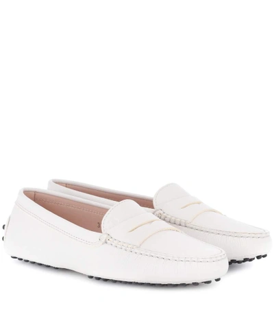 Tod's Gommino Textured-leather Loafers In White