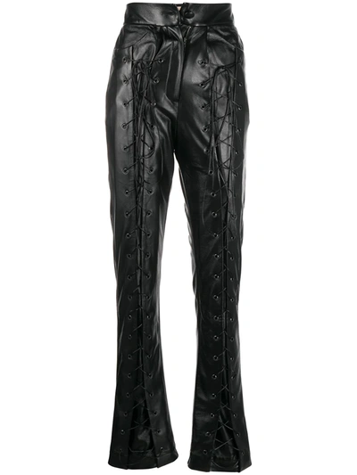 Materiel Lace-up Faux Leather Straight-leg Trousers In Black