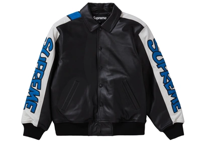 Pre-owned Supreme  Smurfs Leather Varsity Jacket Black