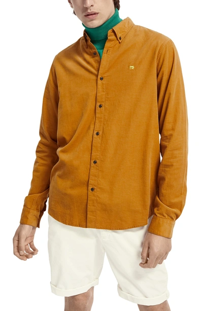 Scotch & Soda Regular Fit Corduroy Button-down Shirt In Brown