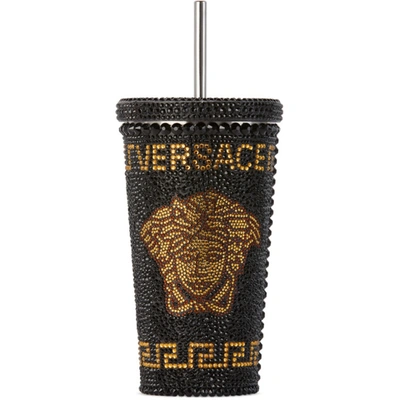 Versace Black & Gold Medusa Crystal Travel Cup, 16 oz