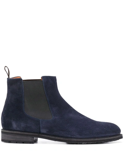 Santoni Suede Ankle Boots In Blue