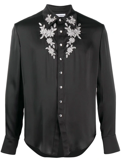Rabanne Beaded Floral-embroidered Satin Shirt In Black