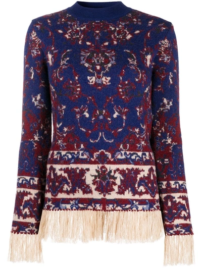 Paco Rabanne Persian Tapestry Print Fringed Jumper In Red