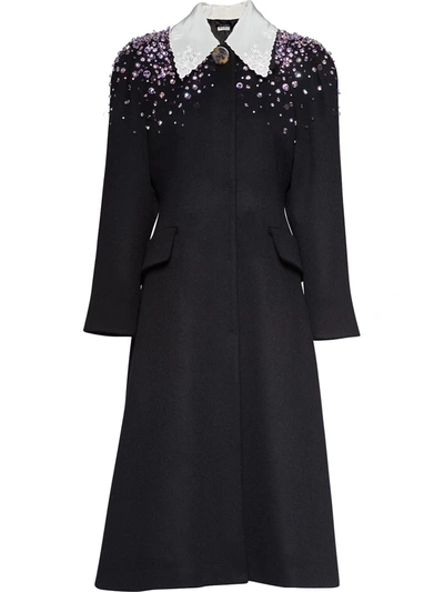Miu Miu Embellished A-line Coat In Black