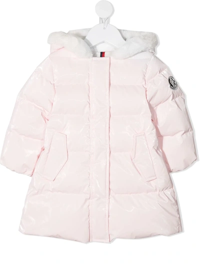 Moncler Babies' Faux-fur Trimmed Down Coat In Pink