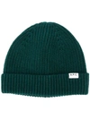 Apc Ribbed-knit Logo Beanie In Green