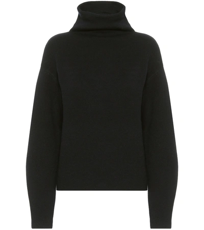 Vince Twist Neck Wool & Cashmere Turtleneck Sweater In Black