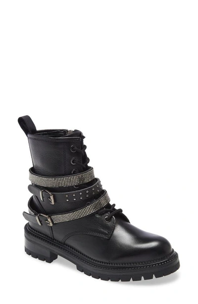 Steve Madden Captain Chunky Ankle Boot With Buckles In Black In Black Leather