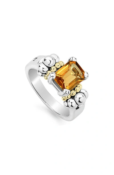 Lagos Glacier 18x13mm Gemstone Two-tone Ring In Orange/silver