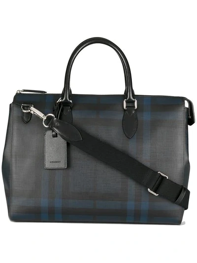 Burberry Large London Leather Briefcase In Blue