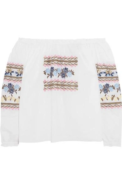 Needle & Thread Off-the-shoulder Embroidered Cotton-poplin Blouse In White