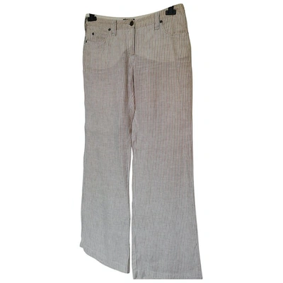 Pre-owned Armani Jeans Linen Straight Trousers In Ecru