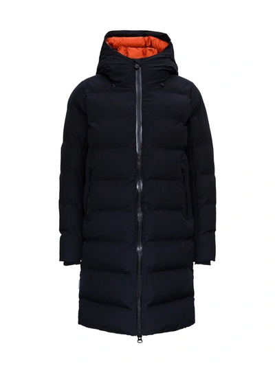 Save The Duck Long And Hooded Down Jacket With Ecological Padding In Black
