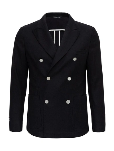 Tonello Double-breasted Blazer In Jerey Wool With Contrasting Buttons In Black