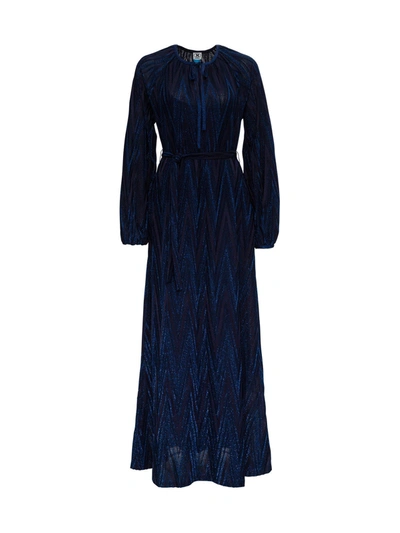 M Missoni Long Dress In Lurex Knit With Chevron Pattern In Blu