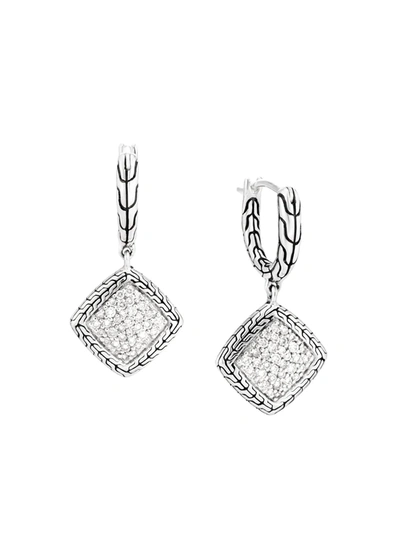 John Hardy Sterling Silver Classic Chain Diamond Pave Drop Earrings