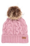 Barbour Penshaw Faux Fur Pompom Beanie In Pink