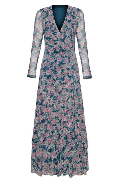 Afrm Romano Print Long Sleeve Wrap Dress In Blush Bouquet