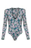 Afrm Sybil Long Sleeve Thong Bodysuit In Blush Bouquet
