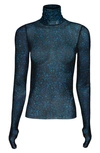 Afrm Zadie Semi Sheer Turtleneck In Blue Daisy Ditsy