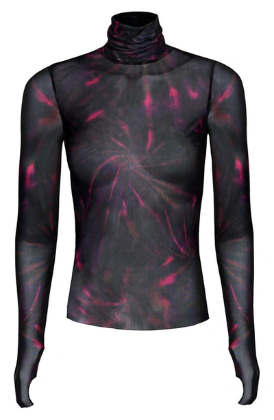 Afrm Zadie Semi Sheer Turtleneck In Pink Spiral