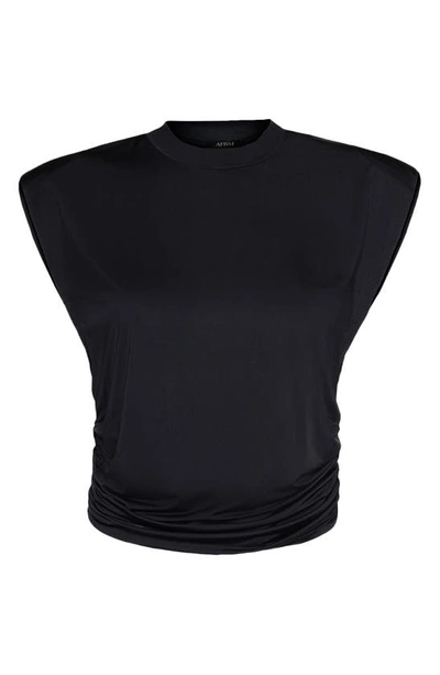 Afrm Scorpio Cap Sleeve Crop Top In Noir