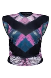 Afrm Scorpio Cap Sleeve Crop Top In Pink/ Navy Chevron Tie Dye