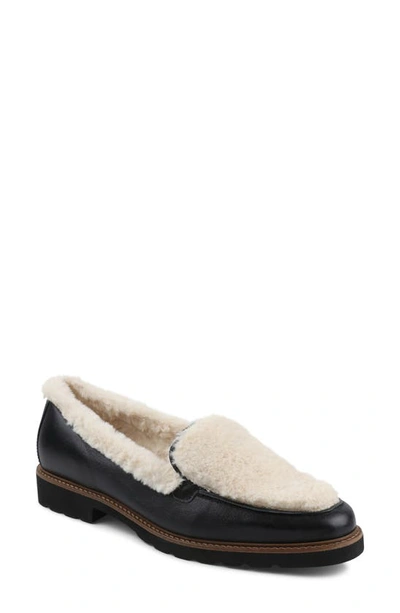 Andre Assous Women's Philipa Almond Toe Faux Fur & Leather Loafers In Black Leather