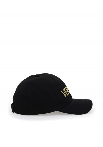 Versace Logo Baseball Cap In Black Gold