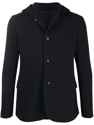 Emporio Armani Hooded Single Breasted Blazer In Blue