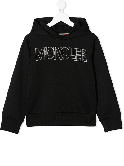 Moncler Kids' Logo-print Fitted Hoodie In Black