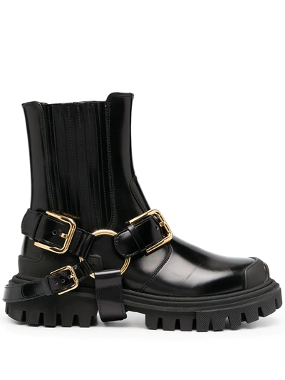 Dolce & Gabbana Buckle Ankle Boots In Black