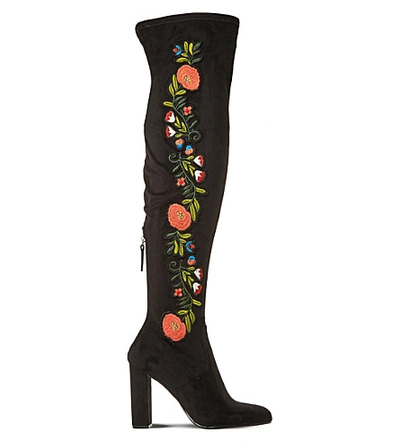 Steve Madden Envoke Embroidered Over-the-knee Boots In Black-micro Fibre