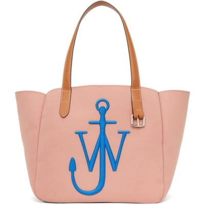 Jw Anderson Belt Mini Leather-trimmed Embroidered Canvas Tote In Pink