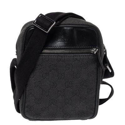 Pre-owned Gucci Black Gg Canvas And Leather Messenger Bag