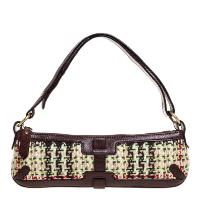 Pre-owned Burberry Multicolor Tweed And Leather Zip Baguette Bag