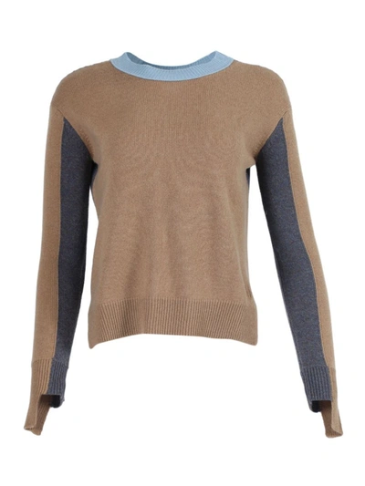 Alexandra Golovanoff Camel And Blue Knit Cashmere Sweater In Brown