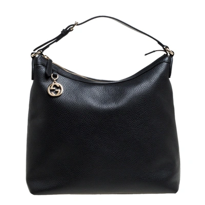 Pre-owned Gucci Black Leather Gg Charm Hobo