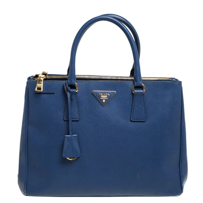 Pre-owned Prada Blue Saffiano Lux Leather Medium Galleria Double Zip Tote