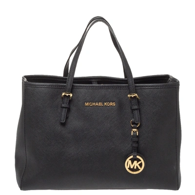 Pre-owned Michael Michael Kors Black Leather Jet Set Tote