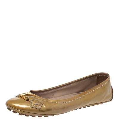 Pre-owned Louis Vuitton Beige Patent Leather Oxford Ballet Flats Size 38